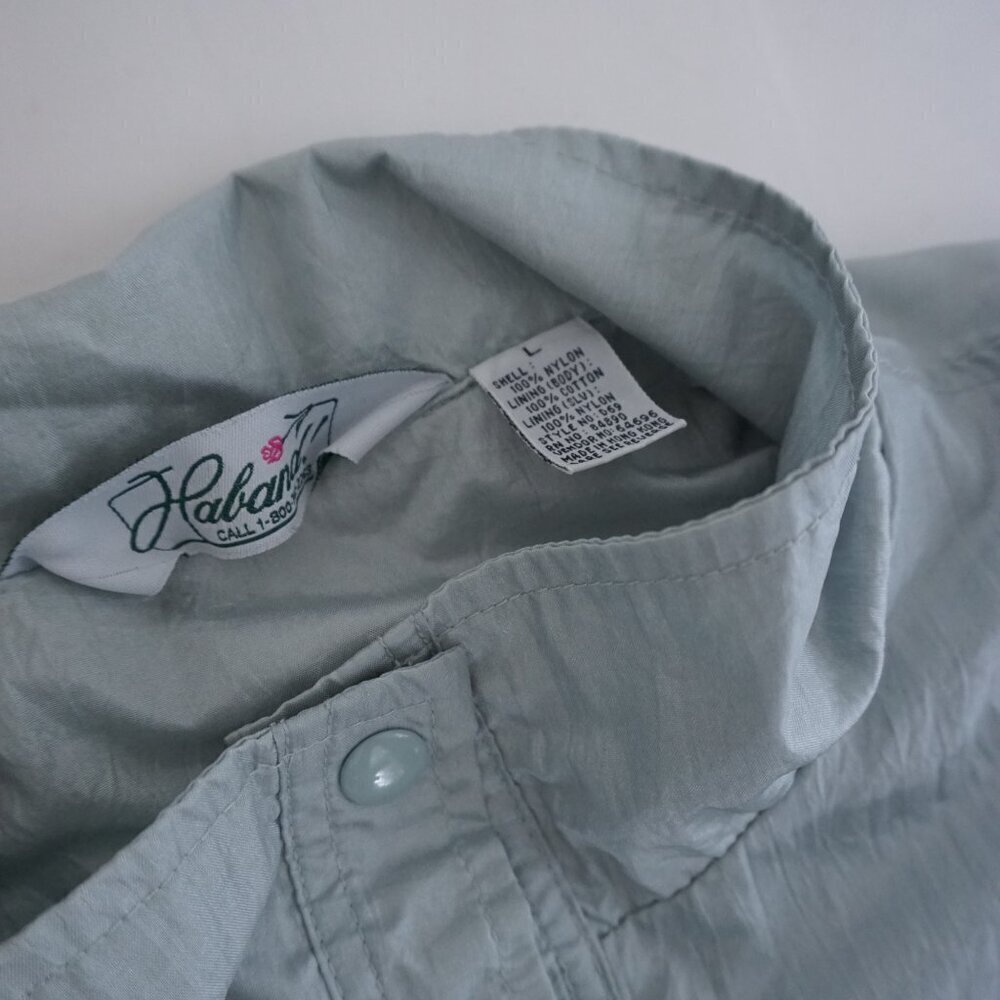 Vintage Haland! Silver-y Blue Nylon Cotton Lined Windbreaker Button Jacket L - Picture 10 of 11